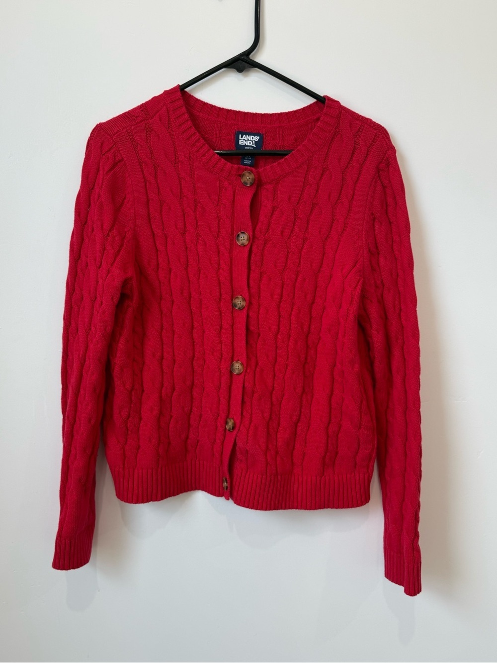 Lands' End Women's Red Cable-Knit Button Cardigan size M
